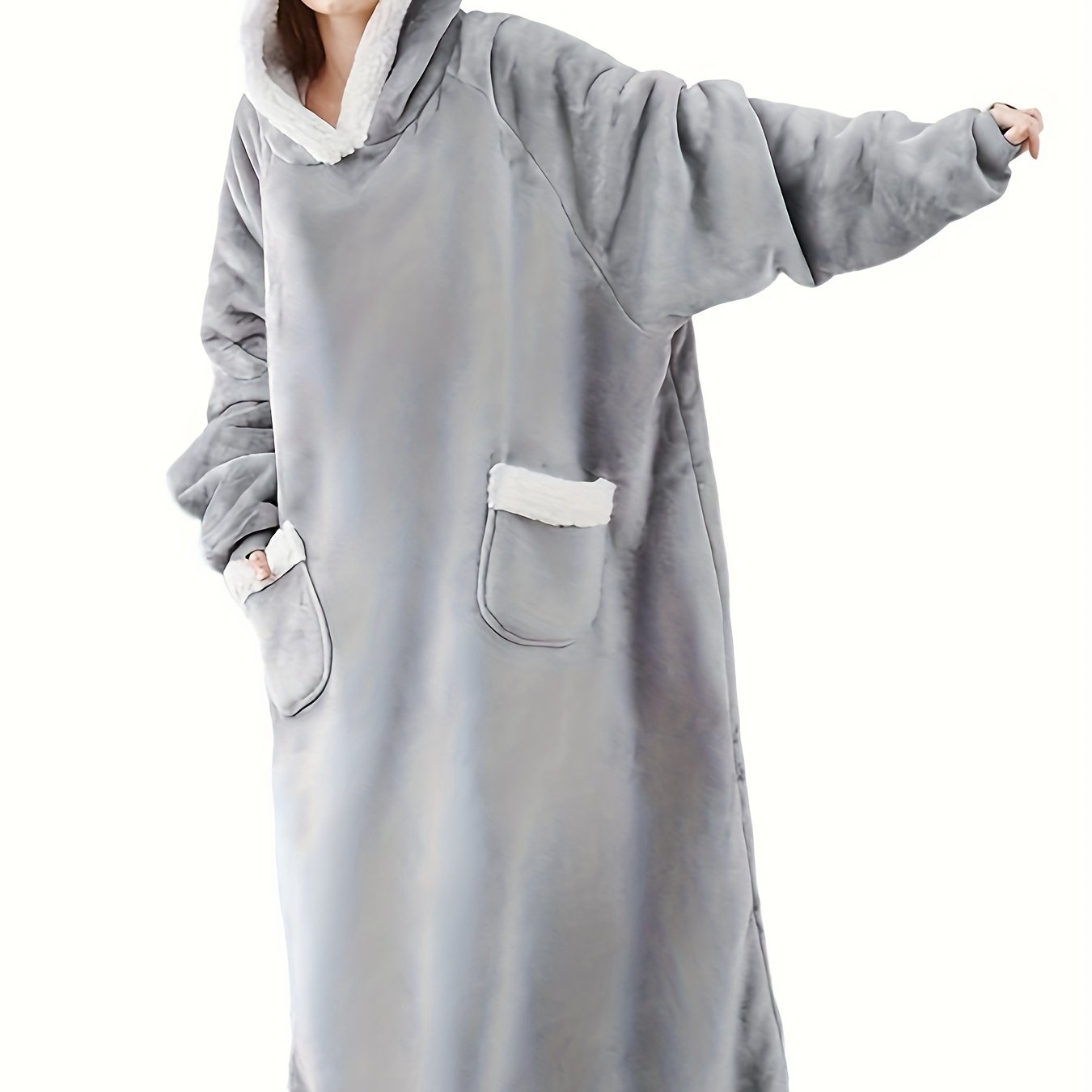 Plus Size Women's Fleece Robe with Pockets and Hooded Lounge Wear