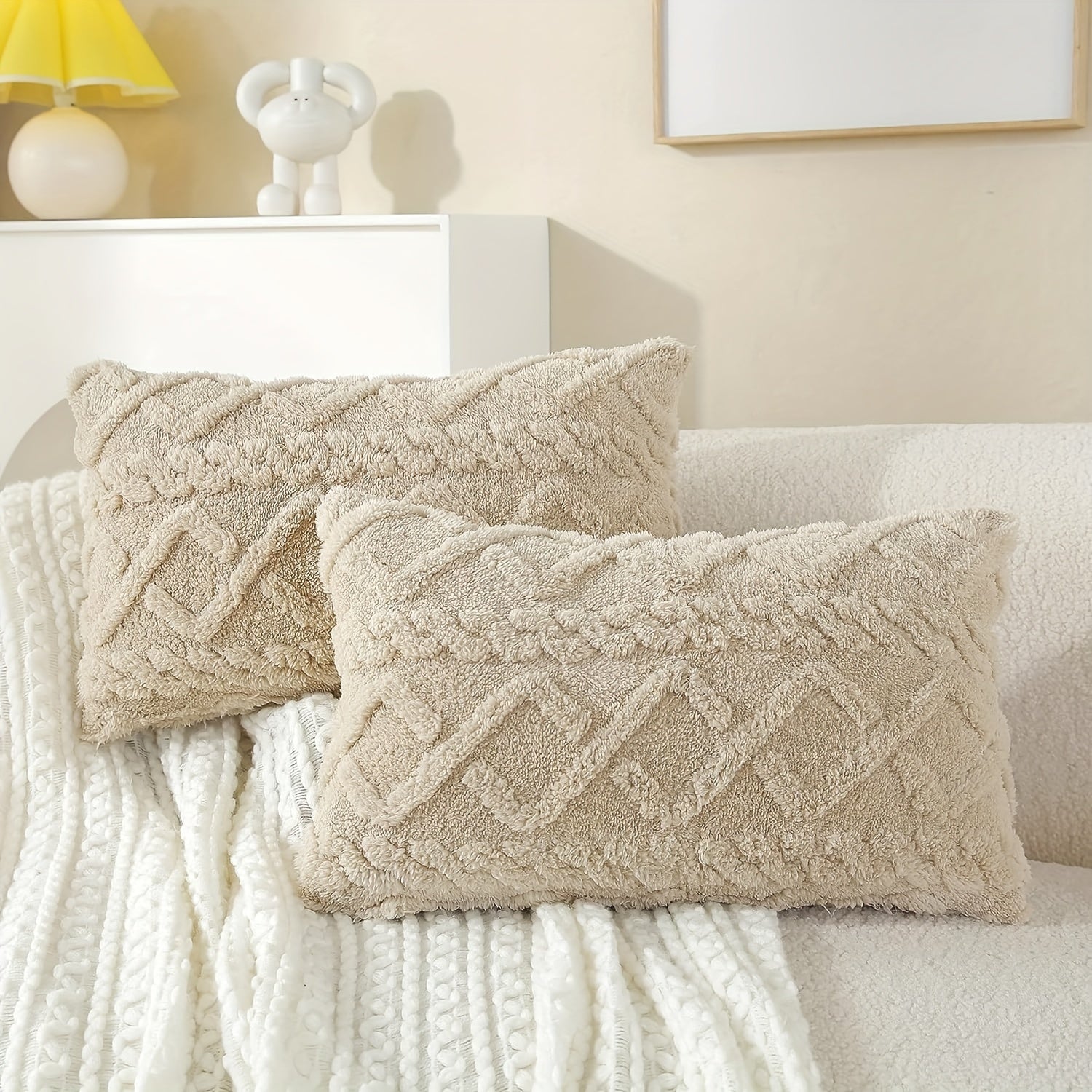 Blue and White Herringbone Throw Pillow Cover with Zipper Closure, Machine Washable Polyester
