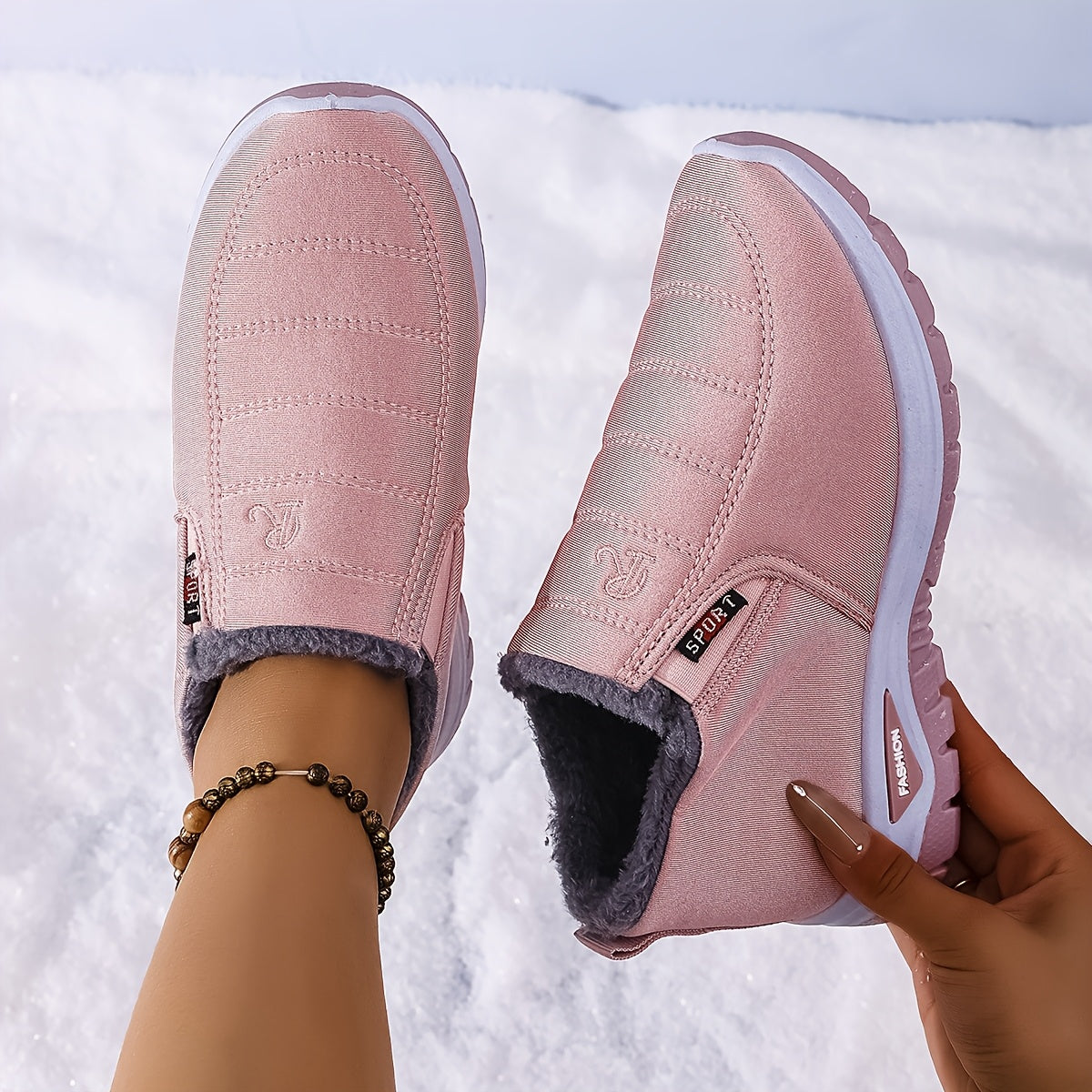 Women's Fleece-Lined Ankle Boots Lightweight Winter Hiking Shoes Black