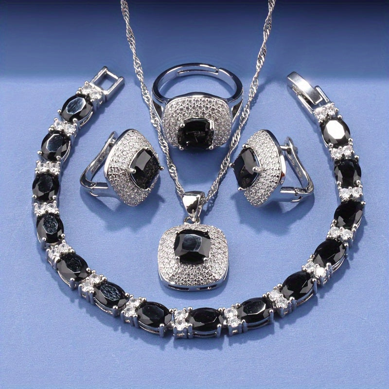 Chic fransuz uslubidagi bayram zargarlik to'plami: To'rtburchakli bilaguzuklar, uzuk, marjon, pandant va bilaguzuk - Rojdestvo, Shukrona kuni yoki har qanday maxsus tadbir uchun ideal