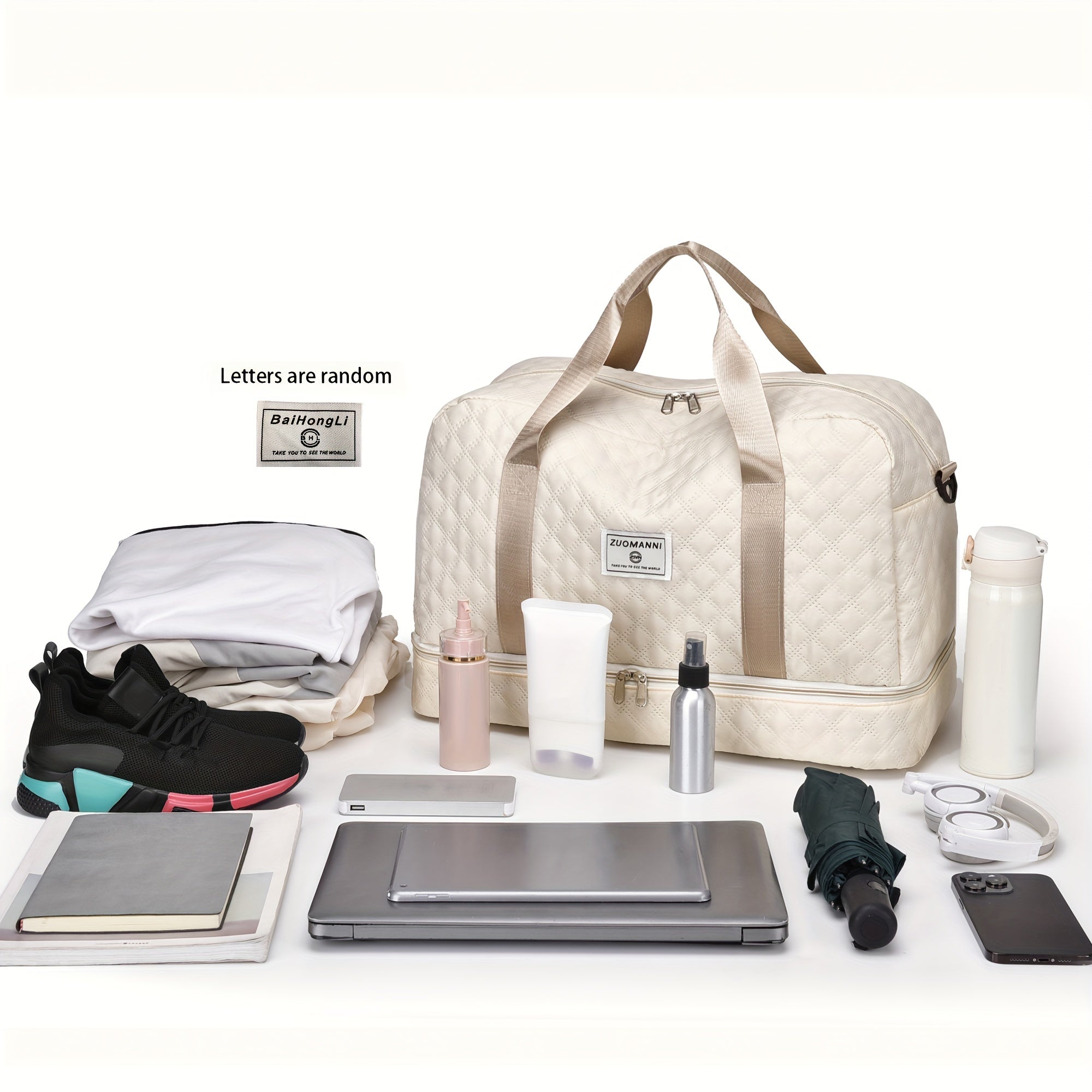 Minimalist bir rangli sayohat sumkasi, katta sig'imga ega va yengil dizayni bilan harakatda foydalanish uchun.