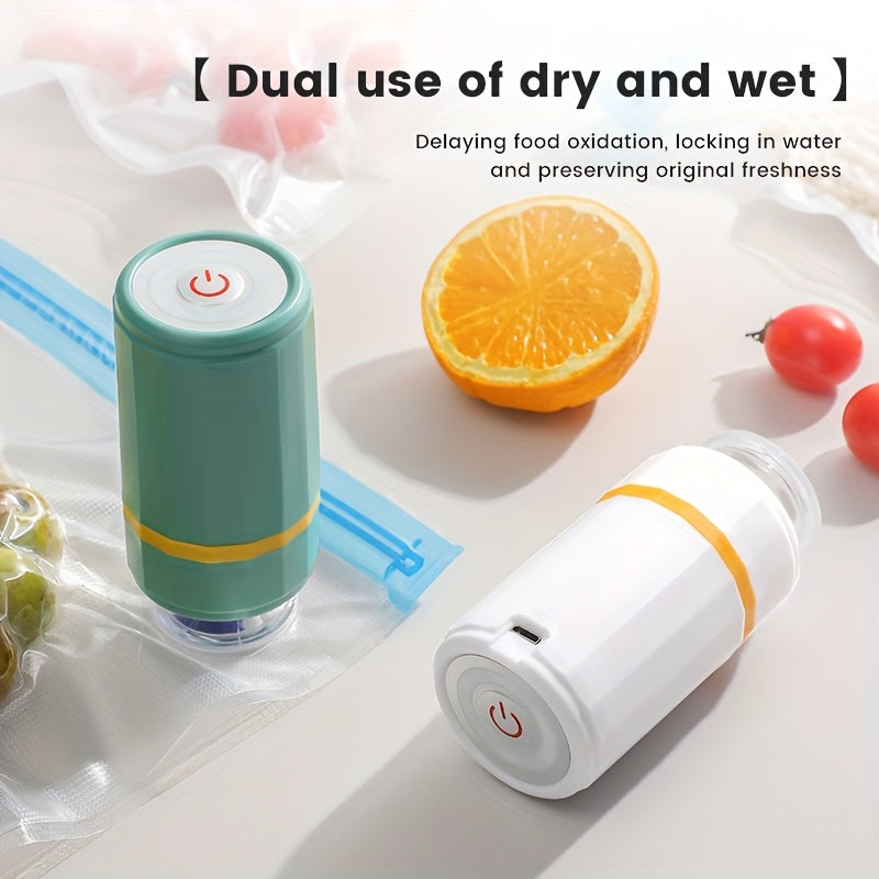 Handheld electric vacuum pump for food preservation USB rechargeable lithium battery ideal for meal prep low-noise compact design