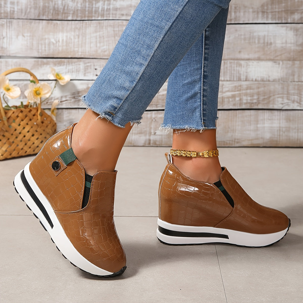 Women’s Casual Slip-On Sneakers Faux Low-Top Walking Shoes Rubber Sole