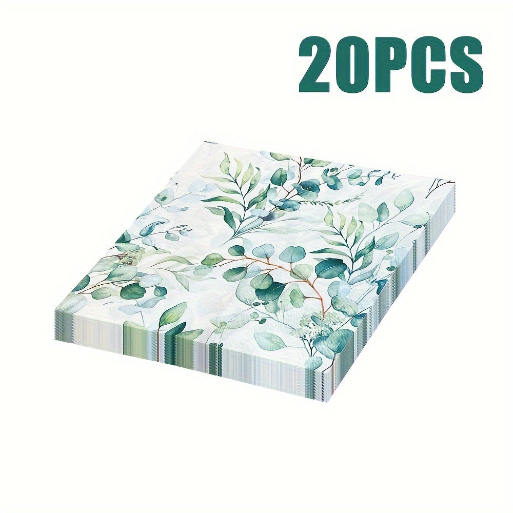 Qayta ishlatiladigan salfetka to'plami, Eucalyptus bargi bosimi, 20, 40, 60 ta, 2-qavatli, 33 sm