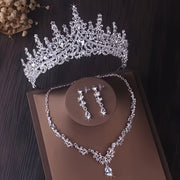 Bridal Jewelry Set Rhinestone Crown Necklace Earrings Wedding Accessories Alloy for Women