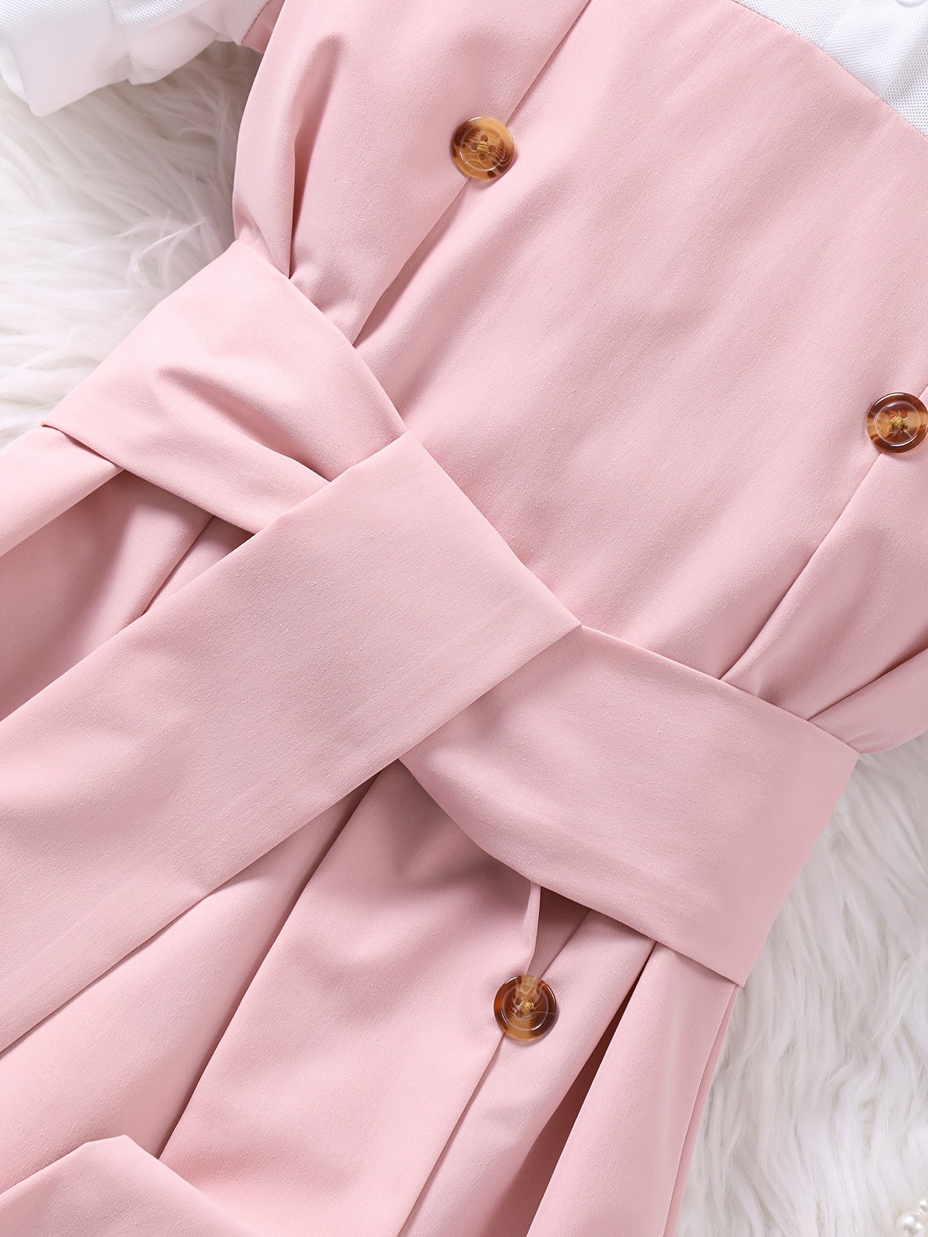 Girls Summer Dress Short Sleeve Collared Beige White Leopard Buttons Belt Casual Polyester