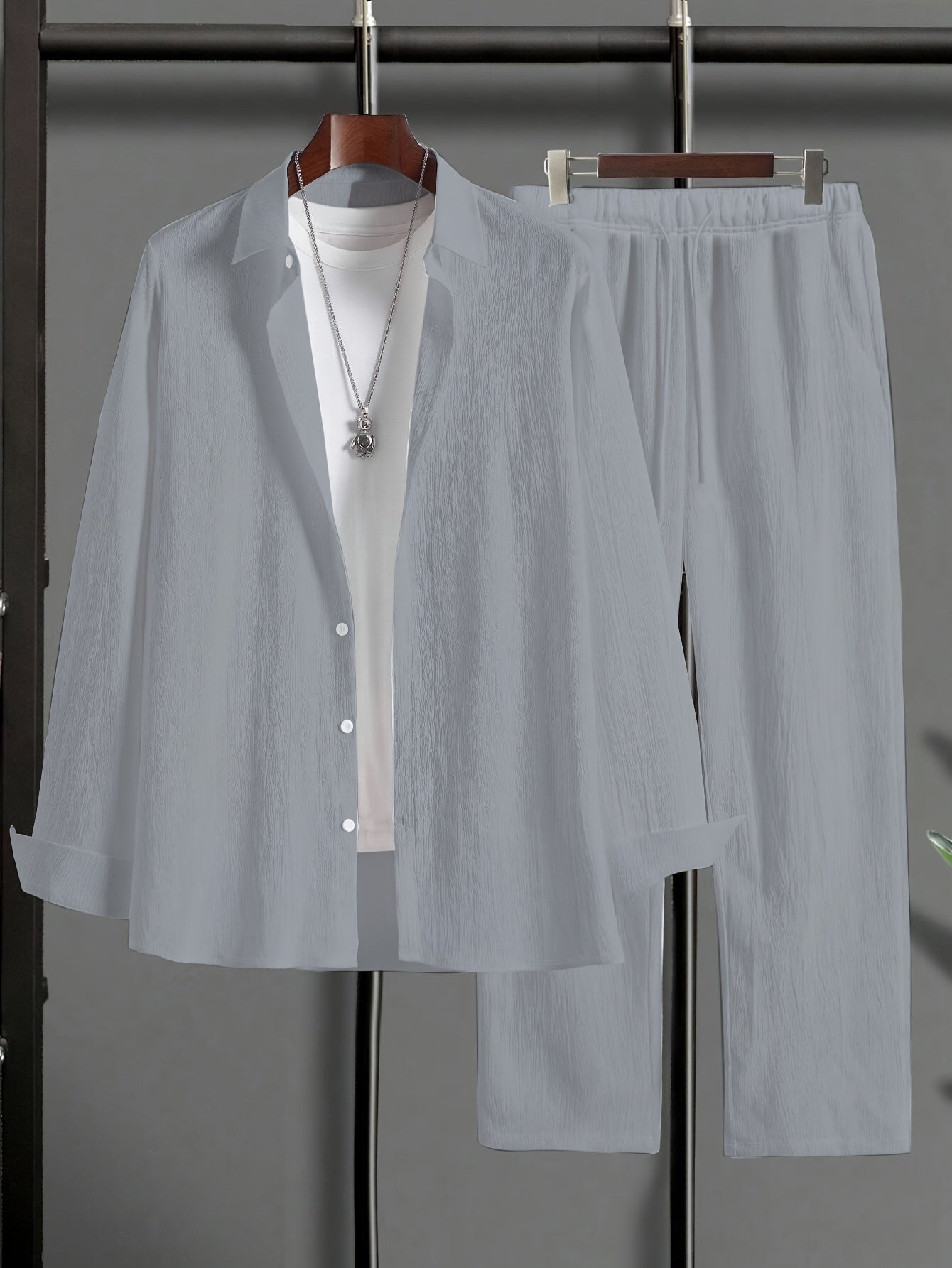 Men's Plus Size Casual Suit Set Polyester Knit Solid Color Regular Fit Lapel Collar