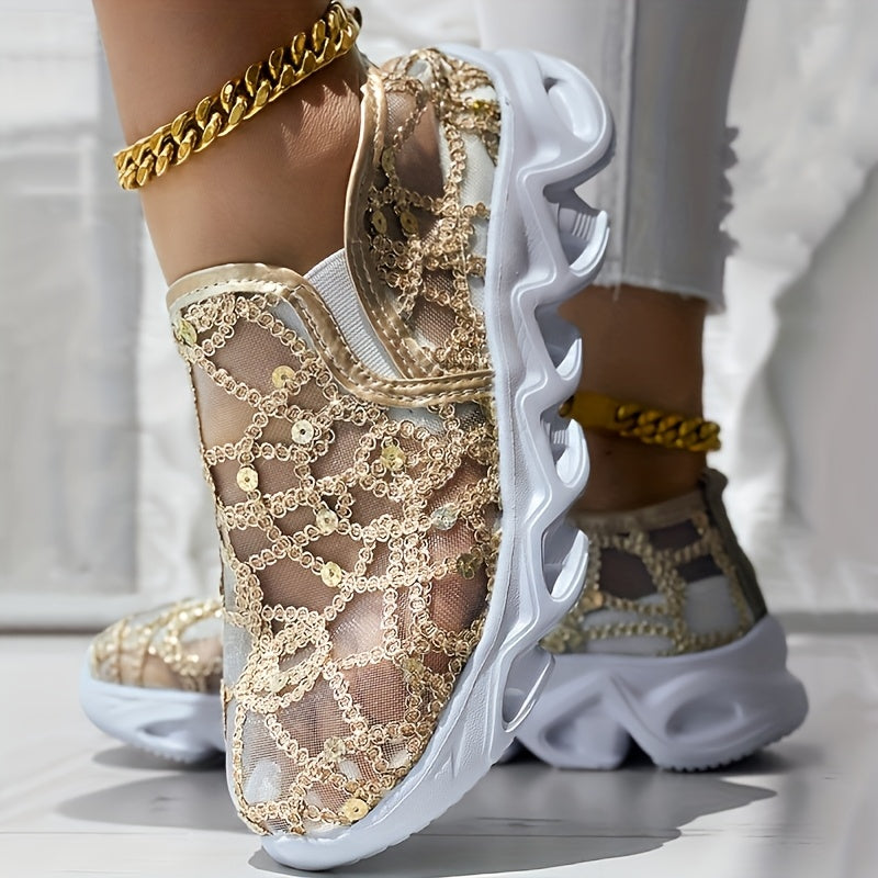 Women's Sequin Mesh Casual Shoes with Thick Soles
