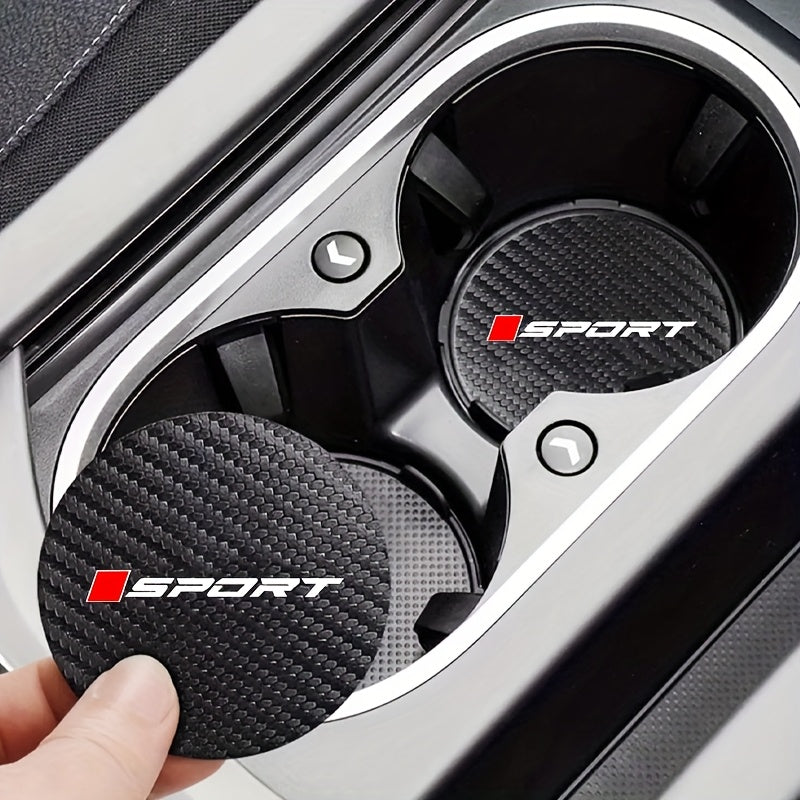2pcs Non-Slip Carbon Fiber Car Cup Holder Coasters Round Interior Accessories