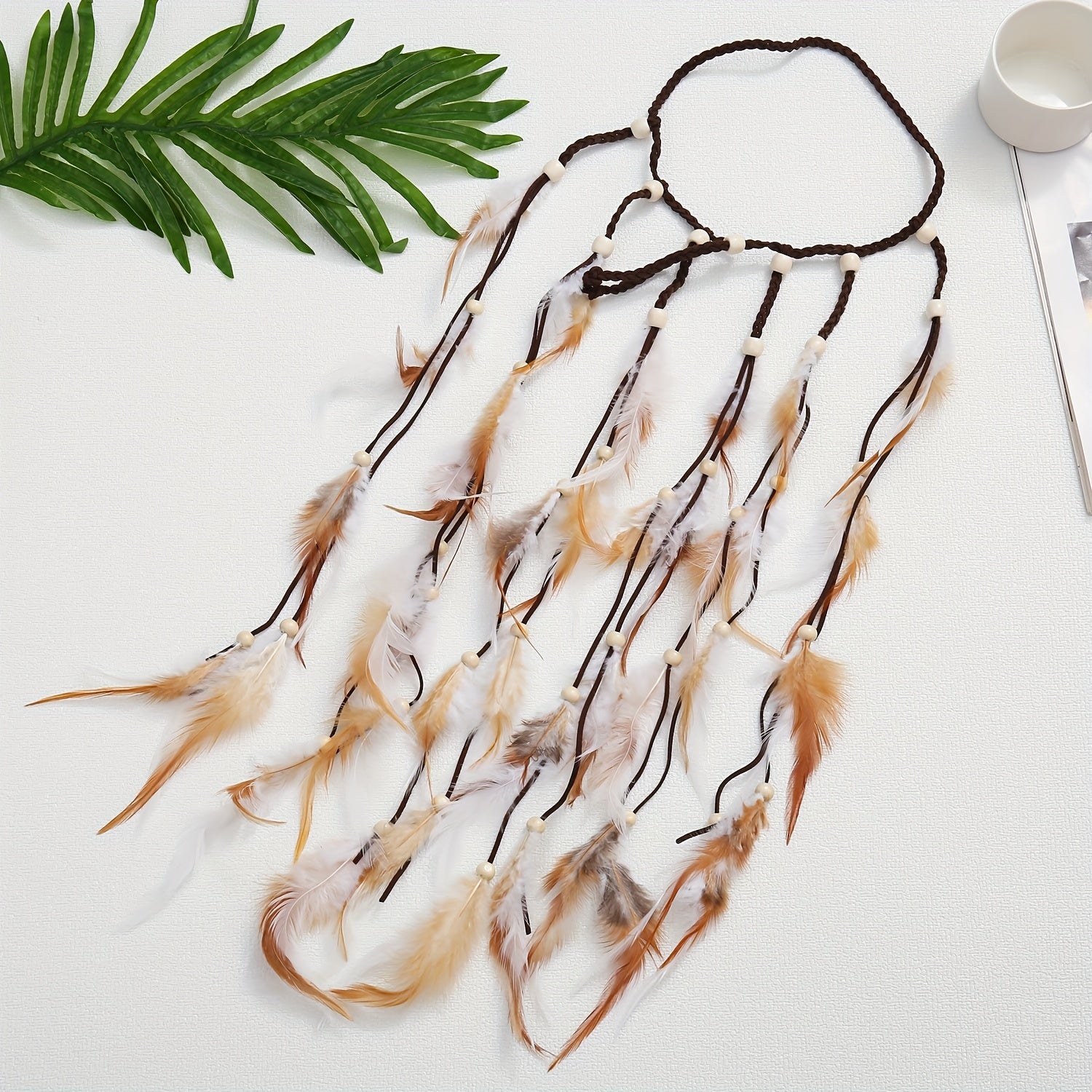 Bohemian Style Headband with Faux Feathers Tassels Festival Hair Accessory for Women and Girls