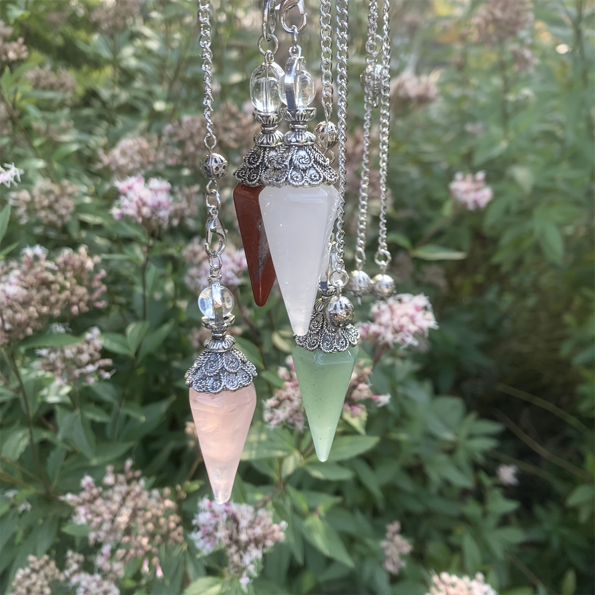 Natural Six Pyramid Crystal Pendulum Hanging Ornament Multi-Colored Gemstone Jewelry