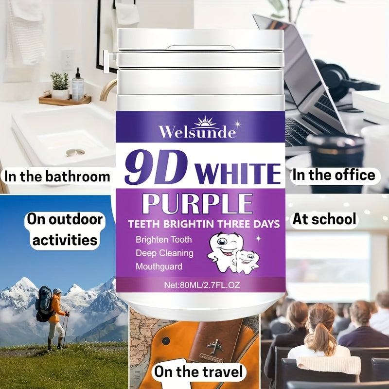 9D White Purple Tooth Powder Deep Cleans Brightens Breath 80g