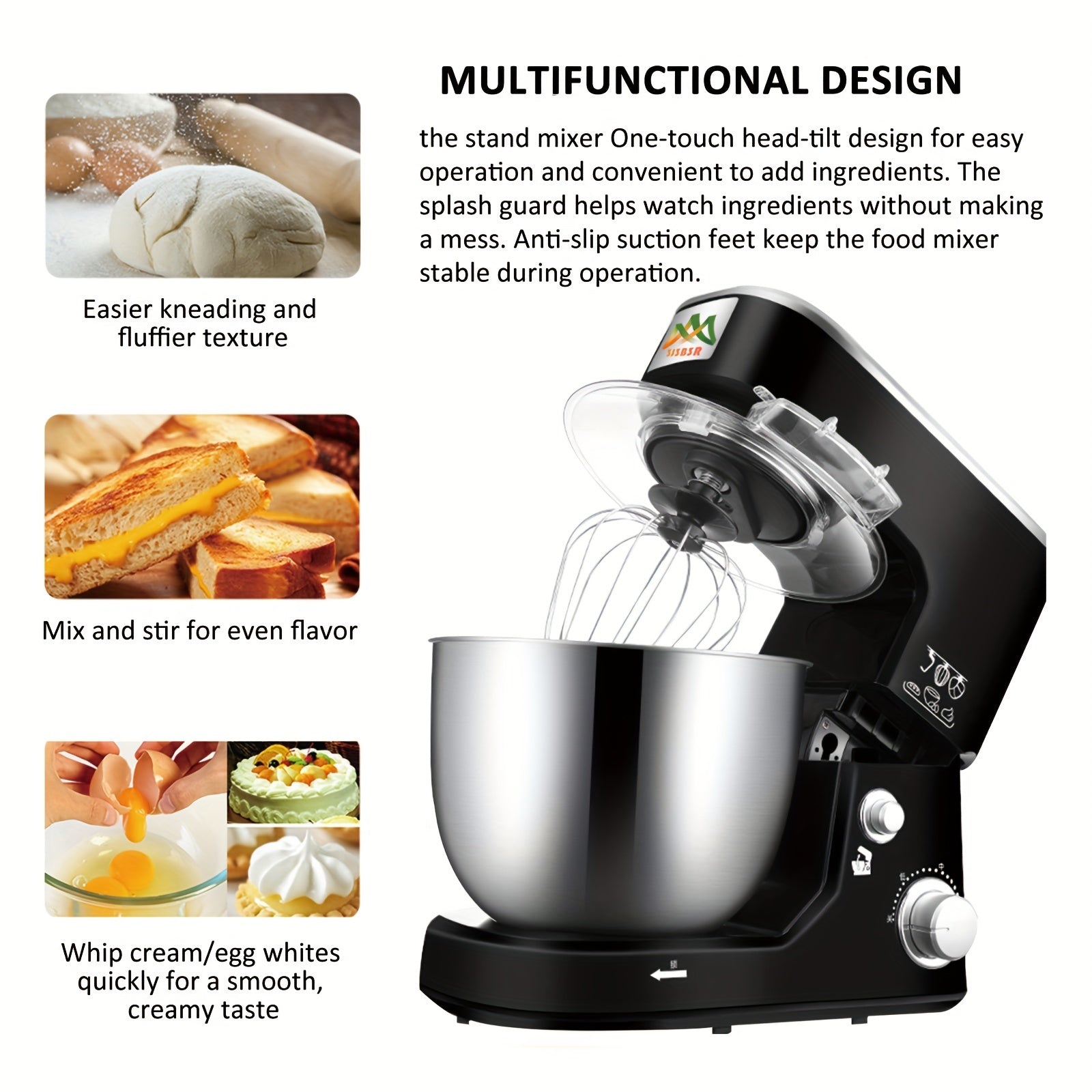 1000W Tilt-Head Electric Stand Mixer with Bowl Dough Hook Whisk Beater for Baking