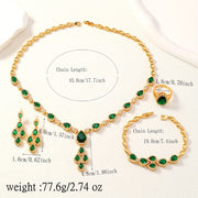 Women's Middle Eastern Jewelry Set with Green Water Drop Cubic Zirconia Necklace Bracelet Ring Earrings