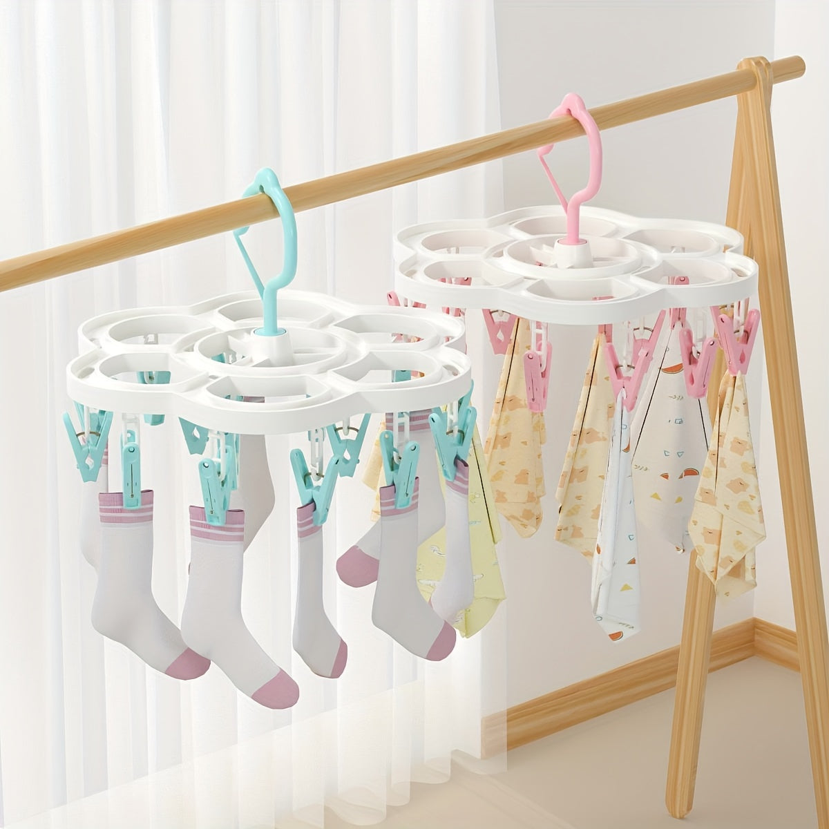 Пластиковая сушилка для одежды с 32 зажимами для нижнего белья и носков, экономящая место вешалка для одежды