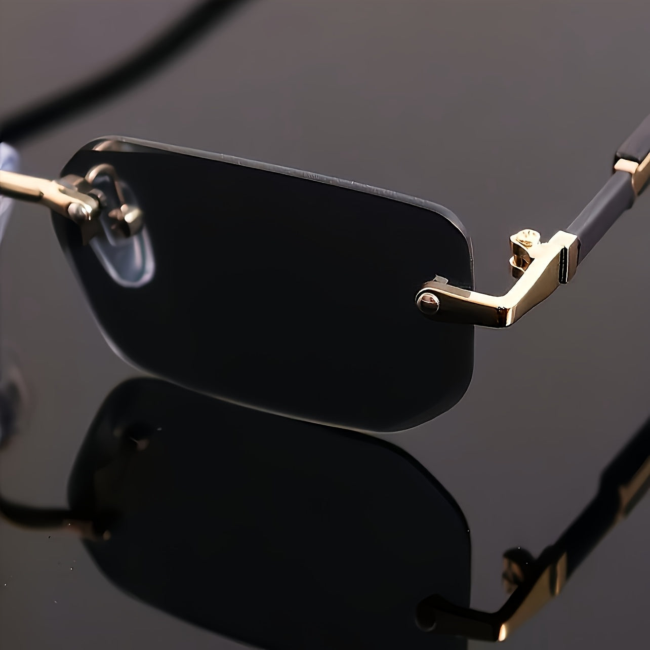 Men's Rimless Square Glasses Black Mirrored PC Frame Casual Hip Hop Fashion