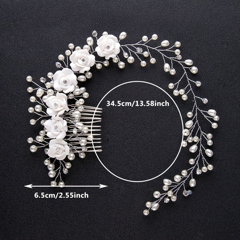 Faux Pearl Headband for Brides with Rose Detailing Wedding Hair Accessory