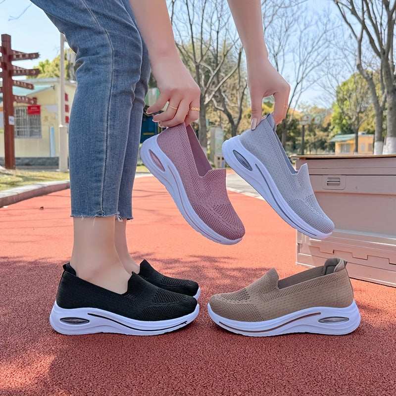 Women's Breathable Knit Slip-On Sneakers Lightweight Casual Air Cushion Gray