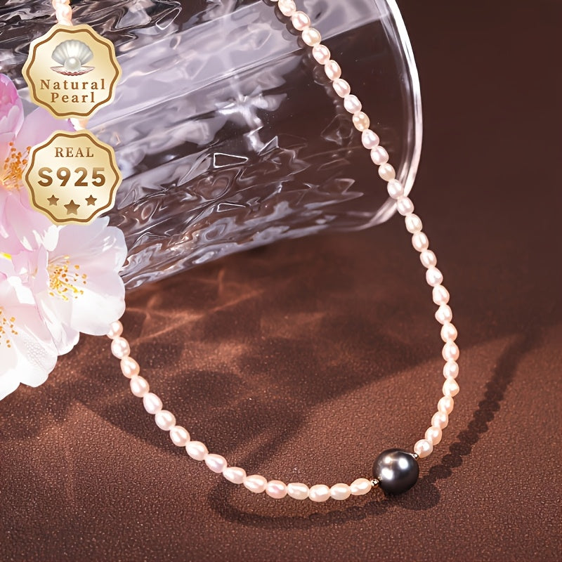 Pearl Necklace for Women Freshwater and Tahitian Pearls Sterling Silver Adjustable Gift