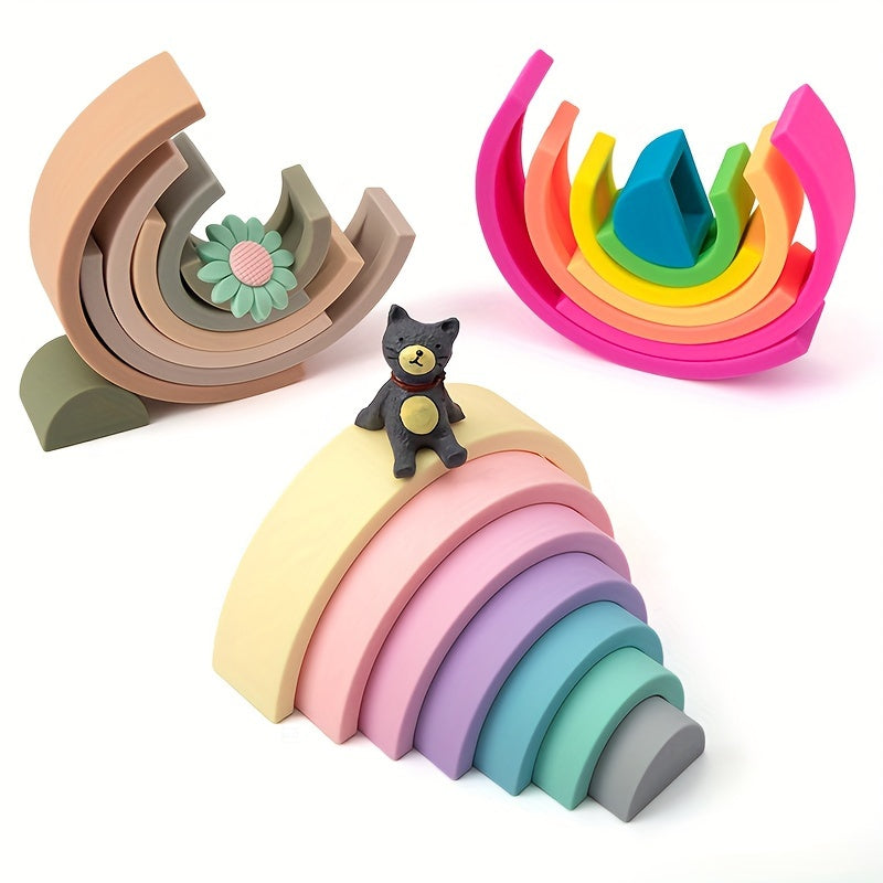 Silicone Rainbow Stacking Toy for Kids Educational Nesting Puzzle 7 Tiers