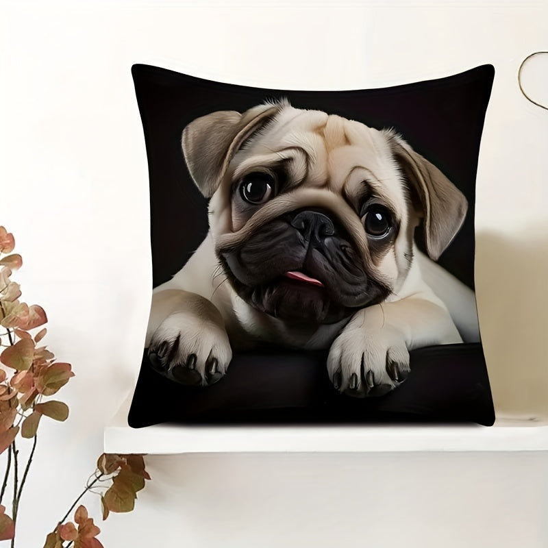 Double-Sided Pug Throw Pillow Cover 45cm Decorative Polyester Cushion Case for Living Room