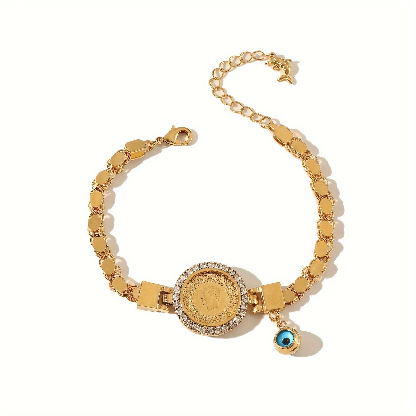 Zarif Vintage 24K oltin qoplamali mis zanjirli marjon, rhinestone pandant va yovuz ko'z charm bilan ayollar uchun, har kuni kiyish va sovg'a berish uchun mukammal - Bitta mahsulot