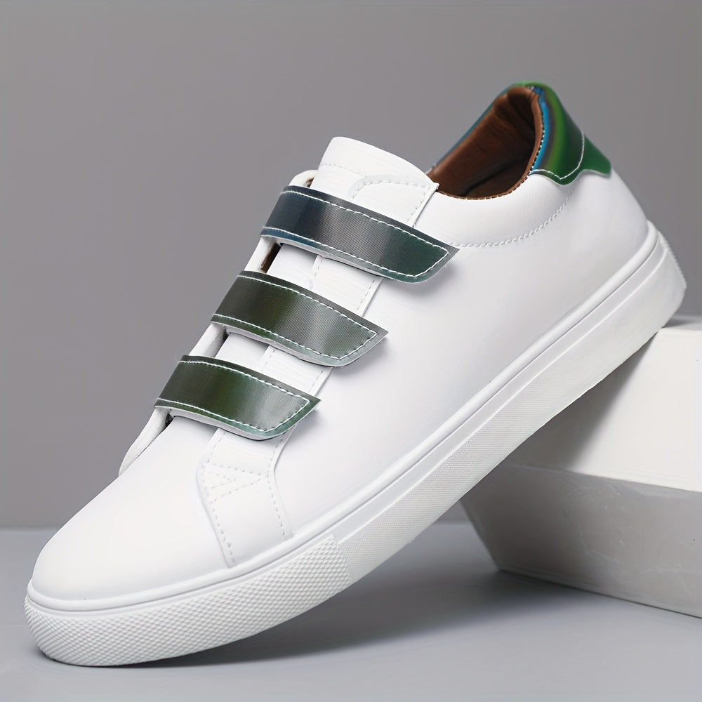 Zapatillas blancas casuales para hombre, de corte bajo, de PU, tela, suela de EVA, para primavera, otoño y todas las estaciones