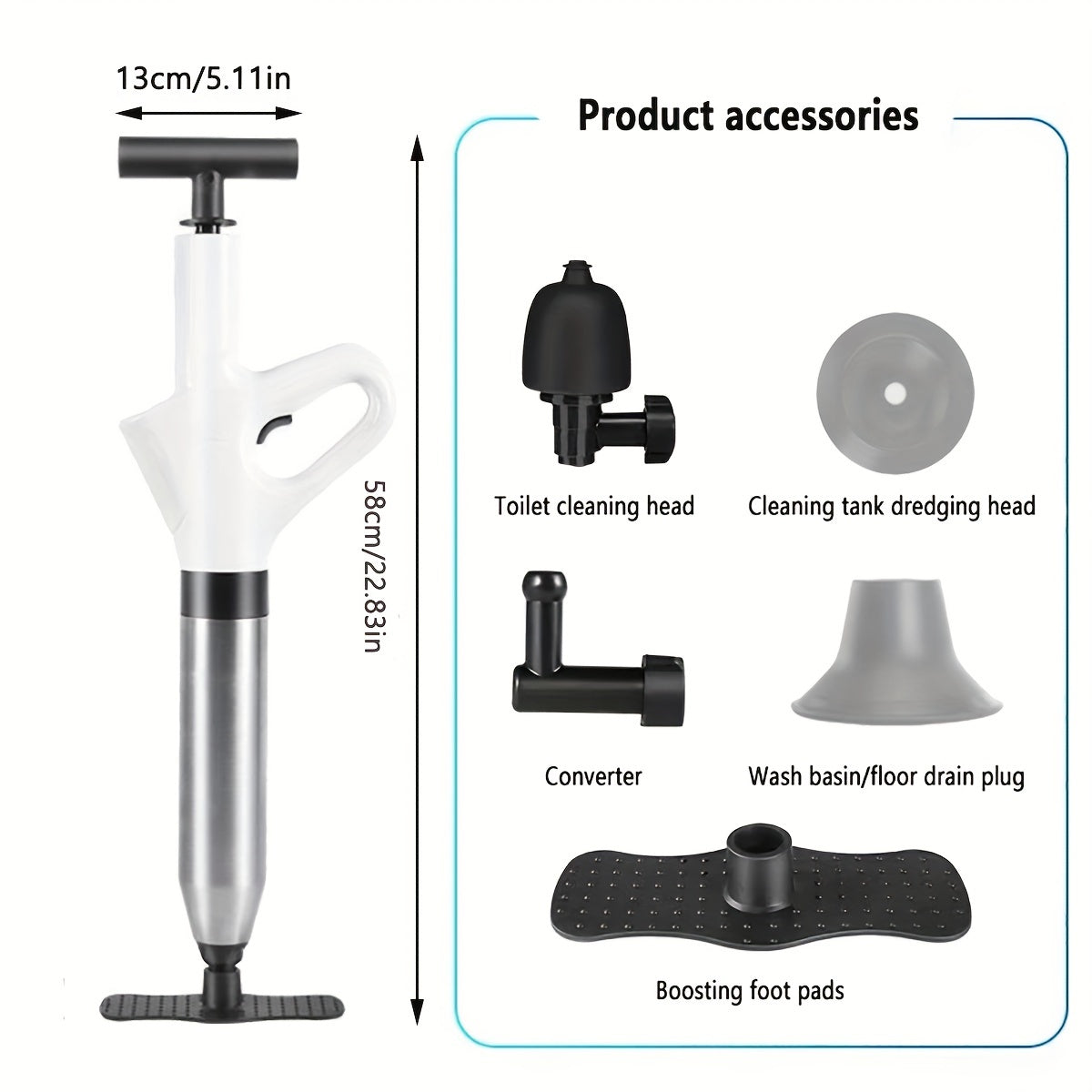 Durable Metal and Plastic Air Drain Blaster for Clogs in Pipes Showers and Sinks