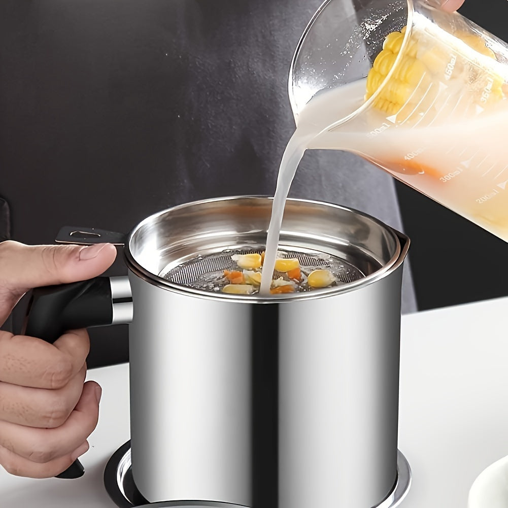 Stainless Steel Oil Filter Jug with Strainer 60oz Kitchen Storage Tank