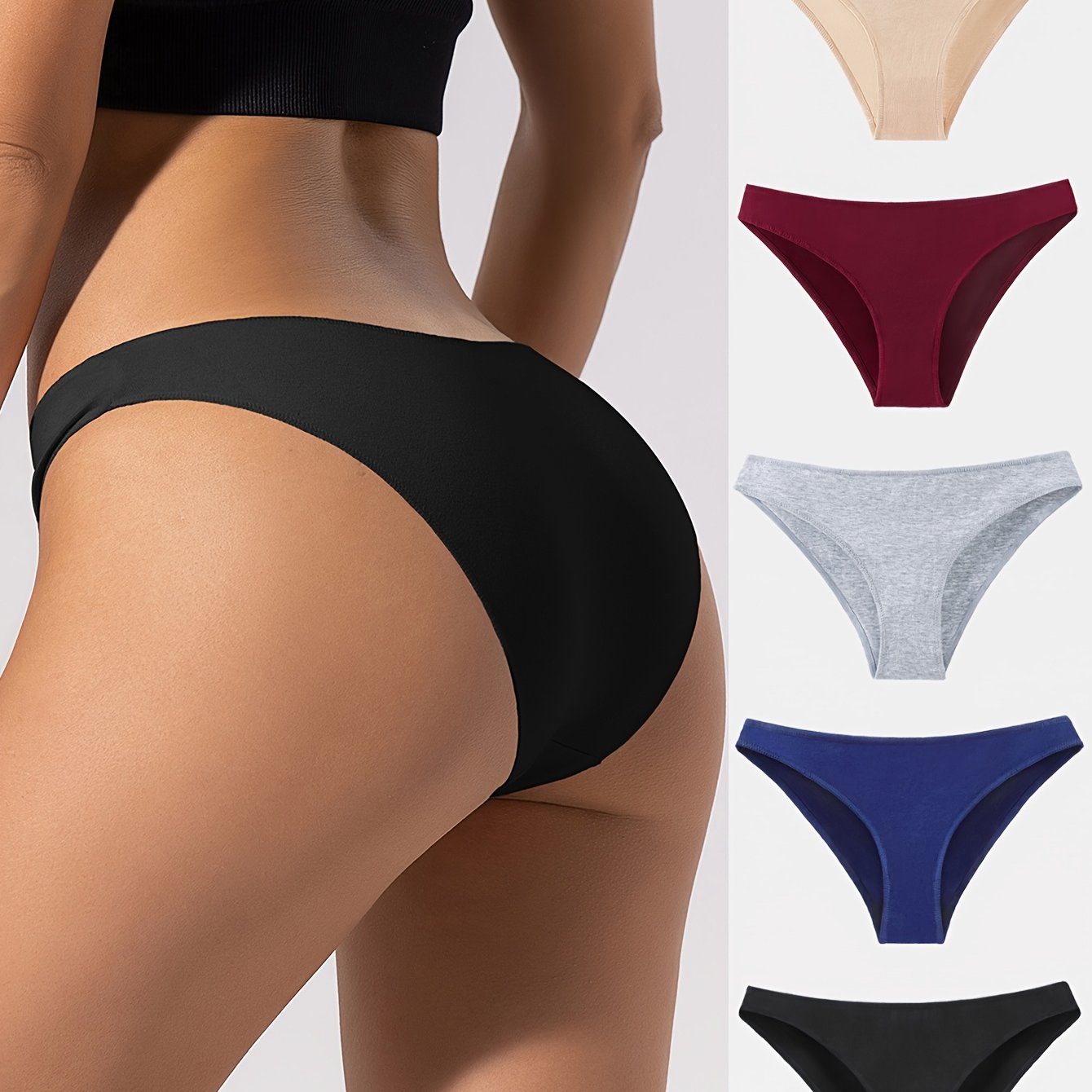 Pack de 5 braguitas de triángulo de color sólido de tiro bajo para mujer