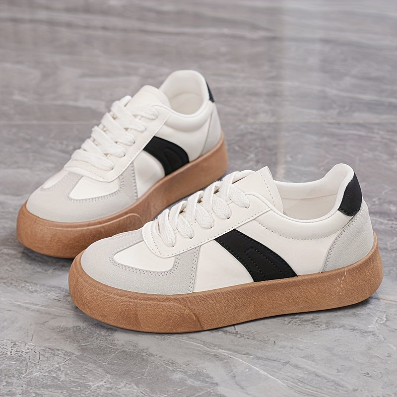 Women's Casual Lace-Up Sneakers with Soft Sole and Rounded Toe