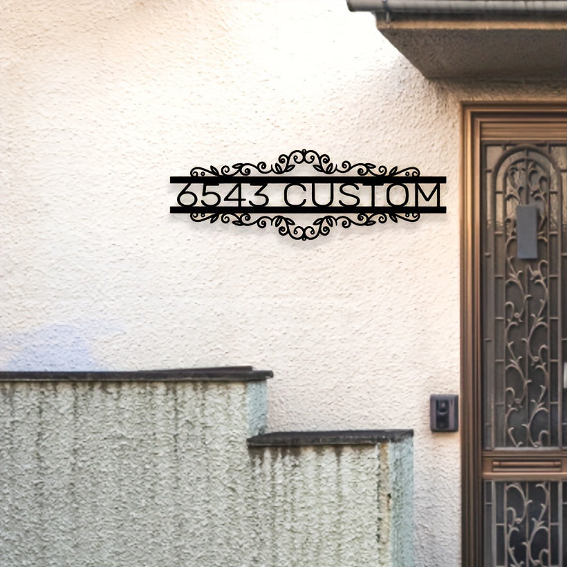Black Iron House Number Sign Customizable Wall-Mounted Address Plaque for Home Entrance