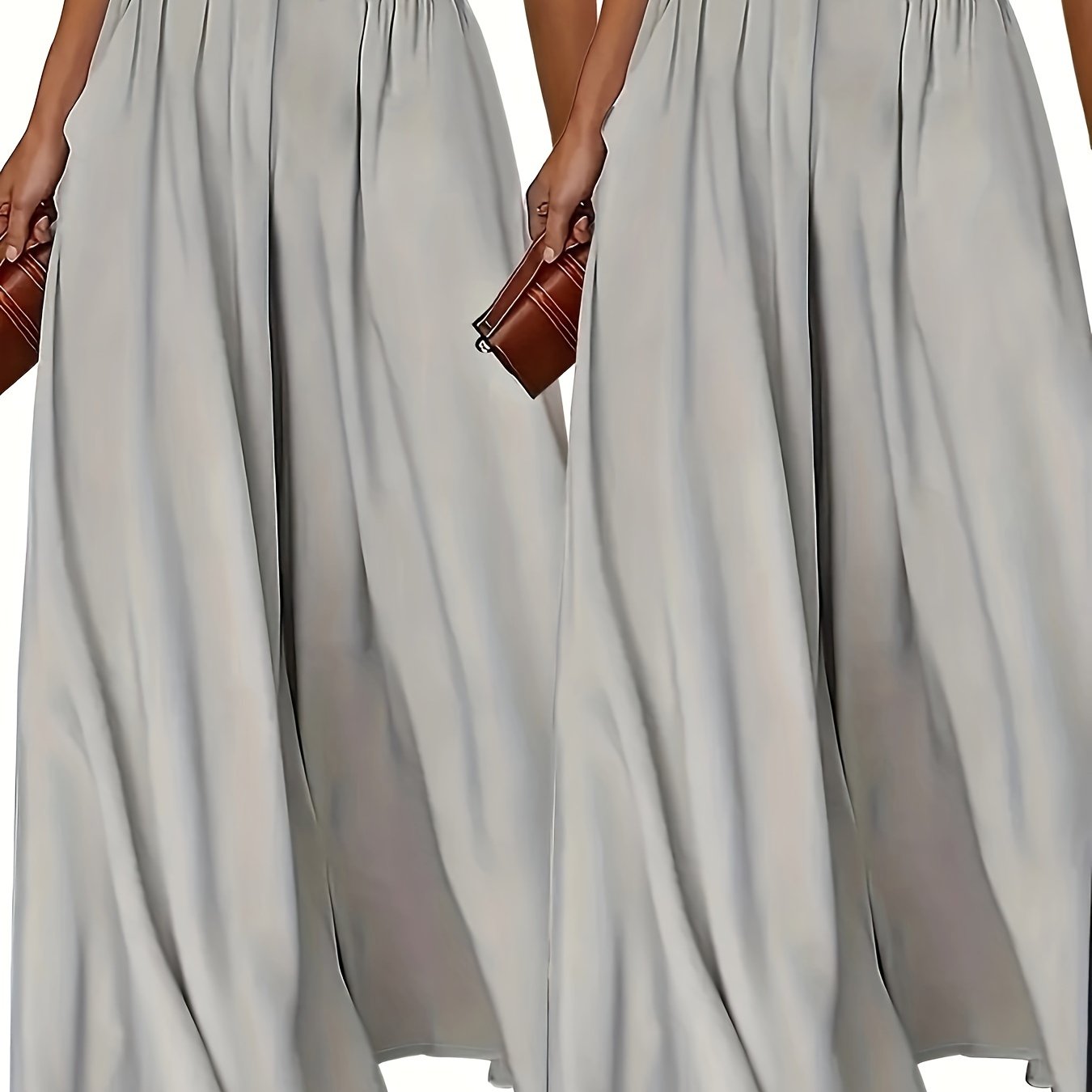 Conjunto de pantalones de tiro alto y pierna ancha para mujer, color sólido, de poliéster suelto y fluido para primavera, verano y otoño