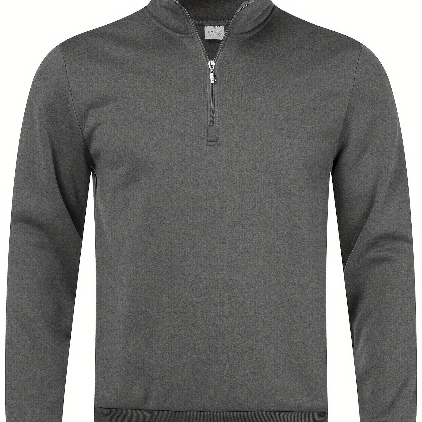 Men's Slim Fit Black Fleece Pullover with Quarter Zip Mock Neck Casual Long Sleeve Polyester
