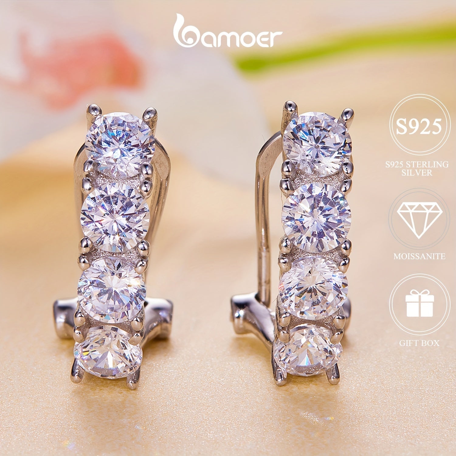 Female Wedding Earrings Hypoallergenic 925 Sterling Silver Moissanite Dangle Hoop