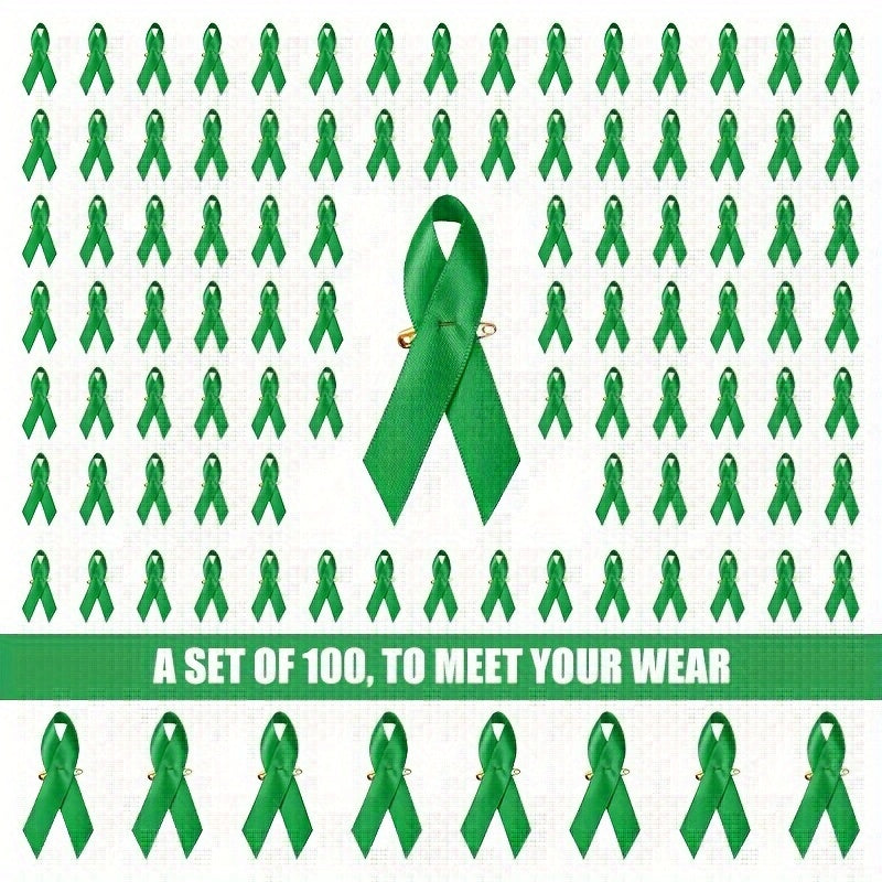 Green Ribbon Badges for Sports Teams Support Groups and Events 100 Pack