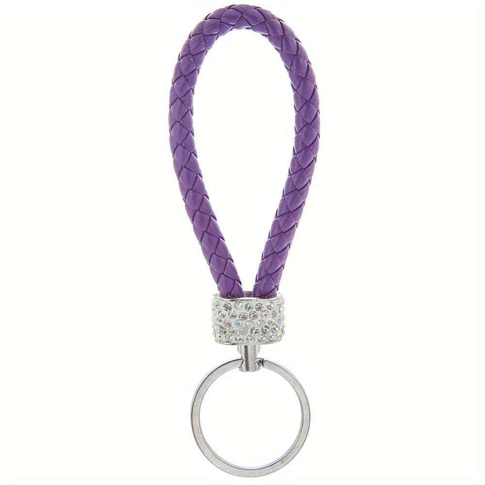Unisex Braided Rope Rhinestone Car Keychain Monochrome Jewelry