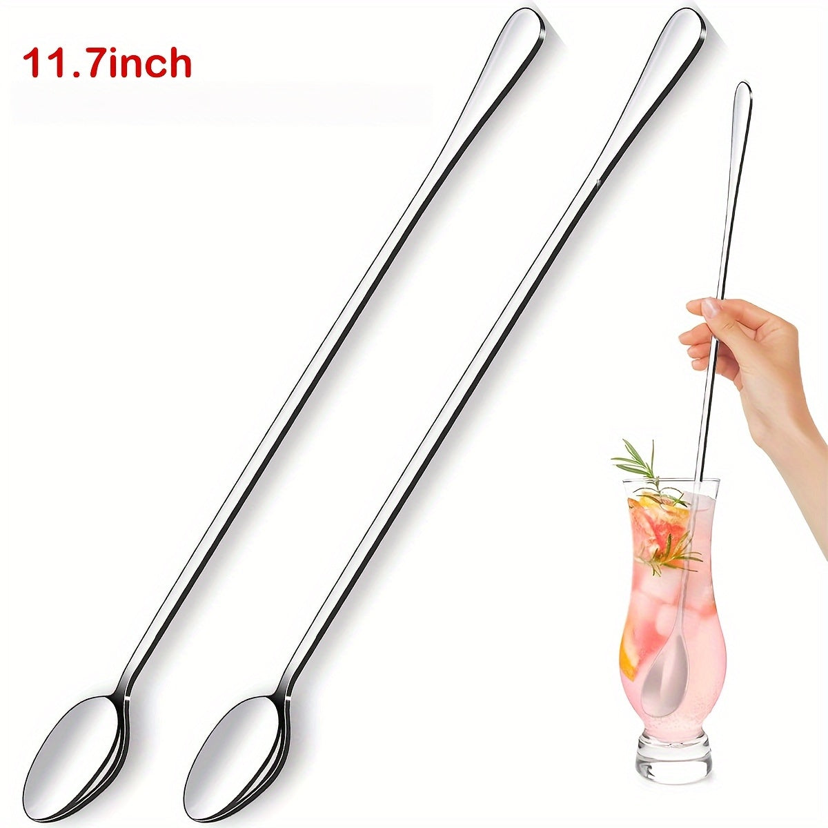 Set of 2 Stainless Steel Iced Tea Spoons Long Handle Dishwasher Safe Mirror Finish