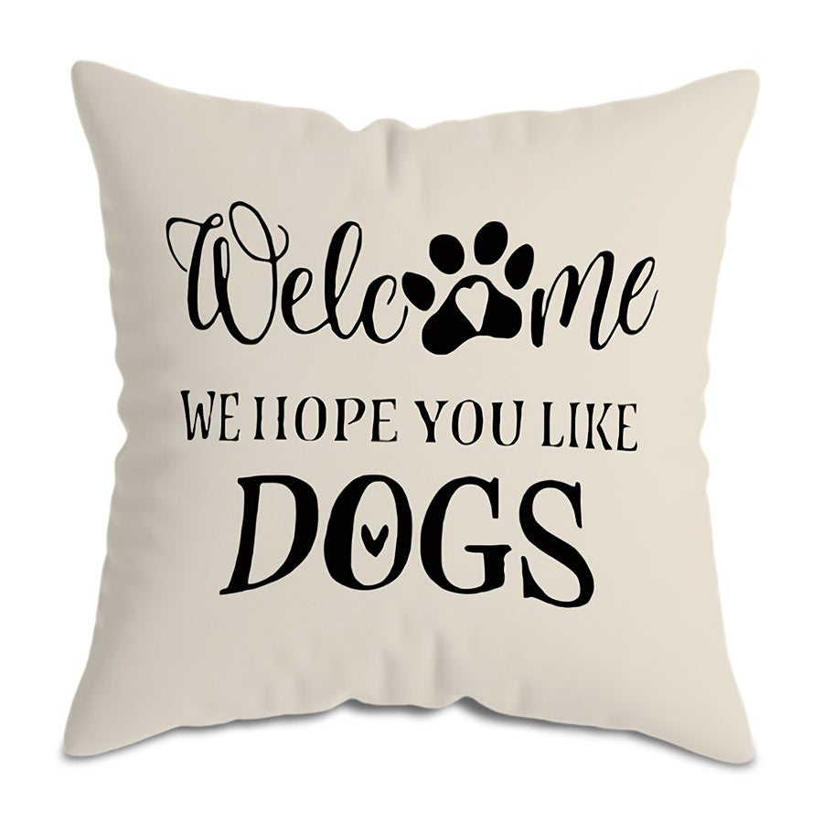Dog Lover Throw Pillow Cover 44 Inch Soft Polyester Pet Quote and Paw Print Design