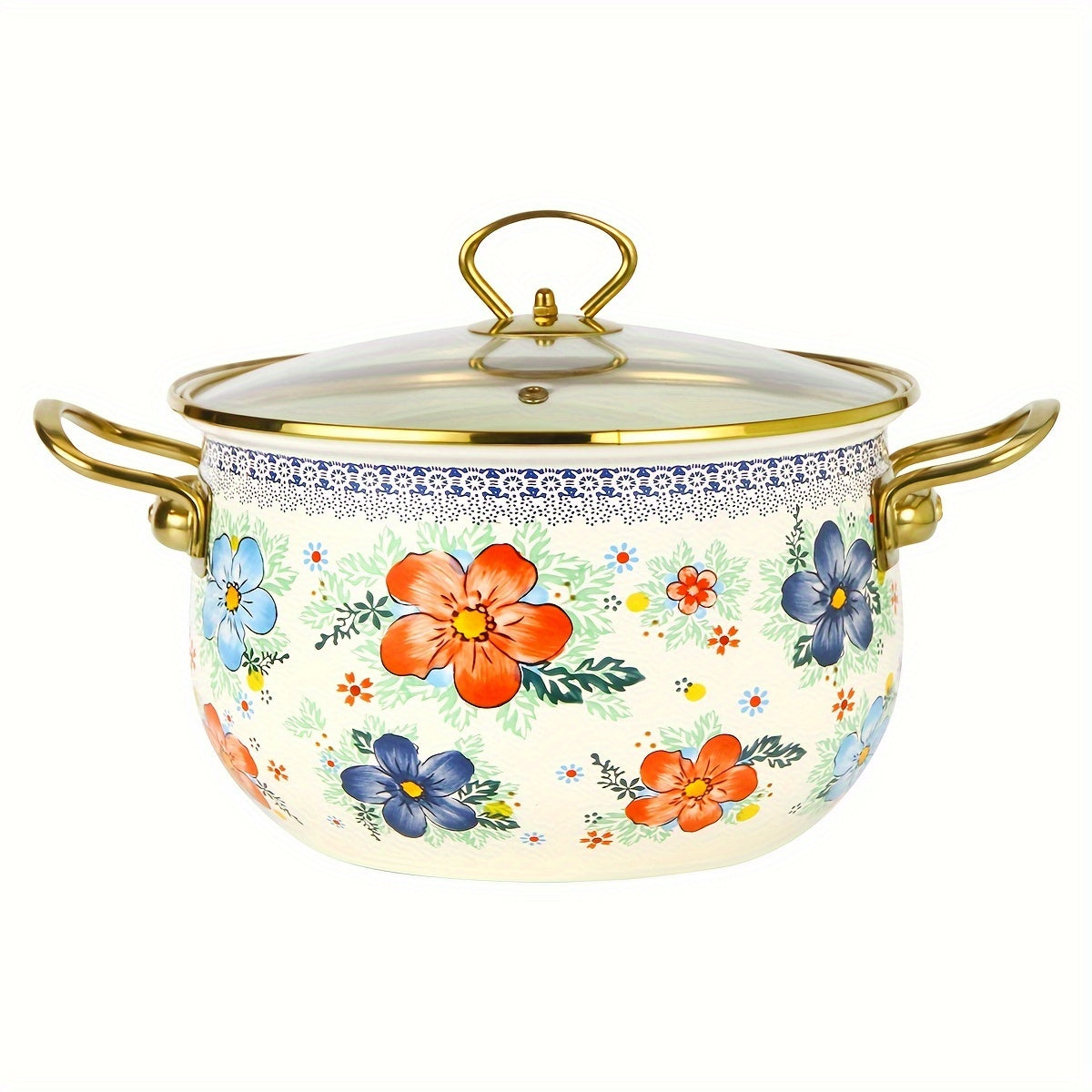 Enamel Soup and Stew Pot with Dual Handles, Clear Lid, Suitable for Gas and Induction Stoves