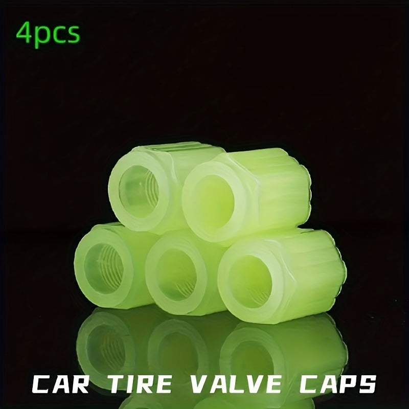 Universal Glow in Dark Tire Valve Stem Caps 4 Pack Fluorescent Rubber Car Bike Motorcycle
