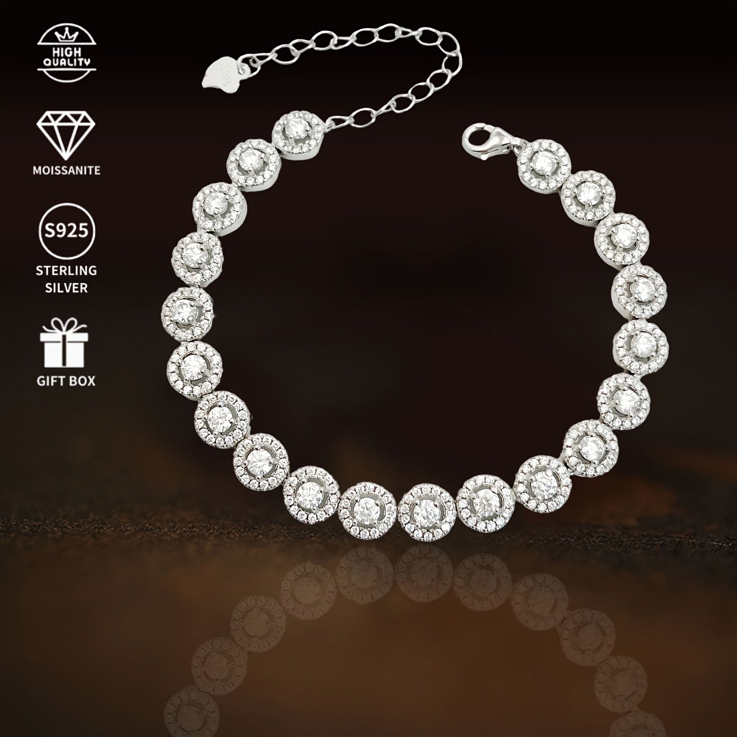 Zamonaviy SEVENMOONS 0.1 karat Moissanite bilaguzuk S925 sterling kumush va platina qoplamasi bilan - Partiyalar, sovg'alar va maxsus tadbirlar uchun mukammal, masalan, Thanksgiving va Halloween, 8.53g, Yubiley