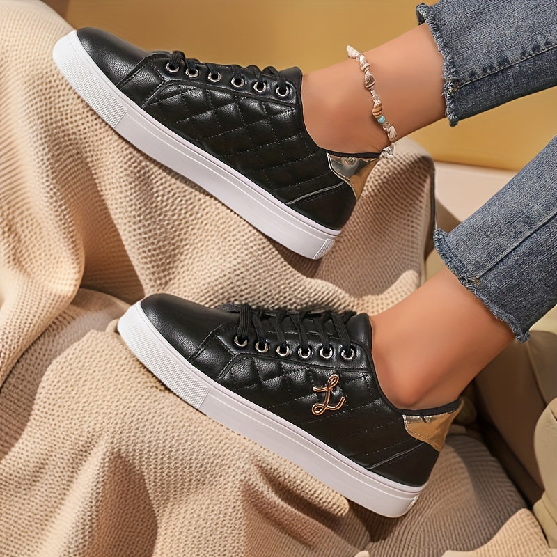 Women's White Lace-Up Sneakers Casual Low Tops Durable Rubber Sole