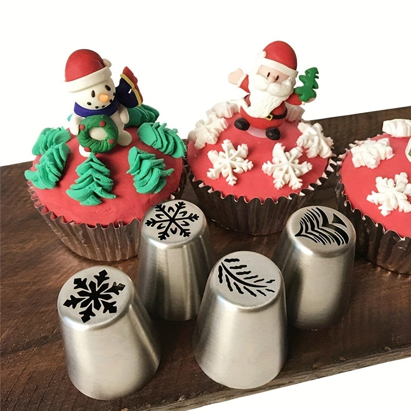 Set of 4 Stainless Steel Icing Piping Nozzles for Cake Decoration and Festive Baking