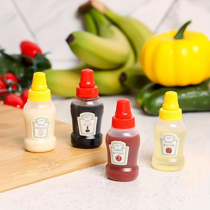 Set of 4 Mini Sauce Dispenser Bottles for Salad Ketchup Honey Soy Plastic