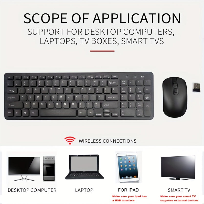 Wireless 2.4G Keyboard and Mouse Combo Slim Ergonomic Optical ABS Compatible with PC