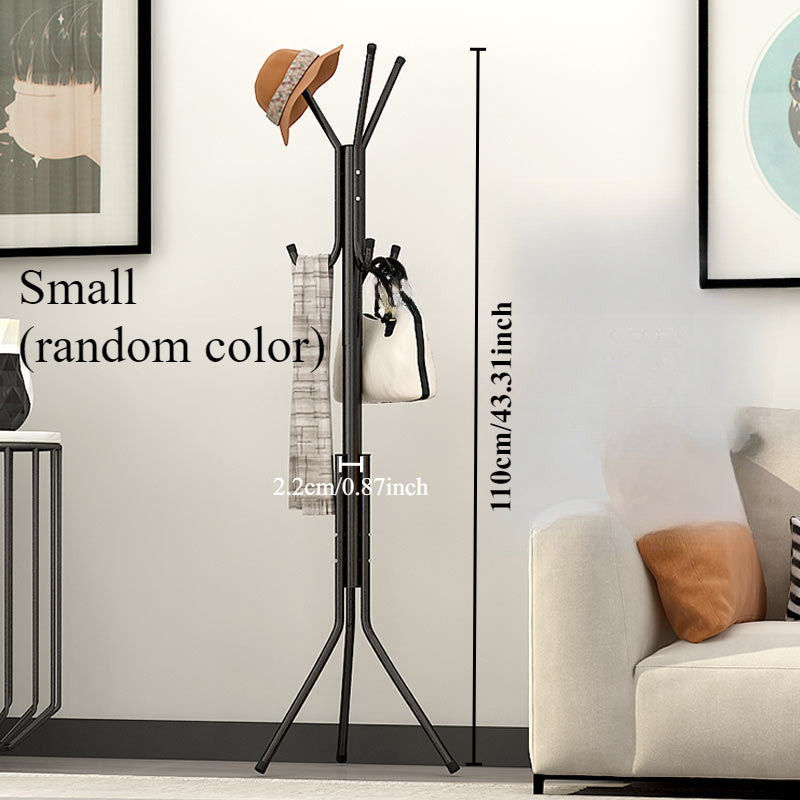 Black Metal Coat Rack with Single Rod and Hooks for Household Storage