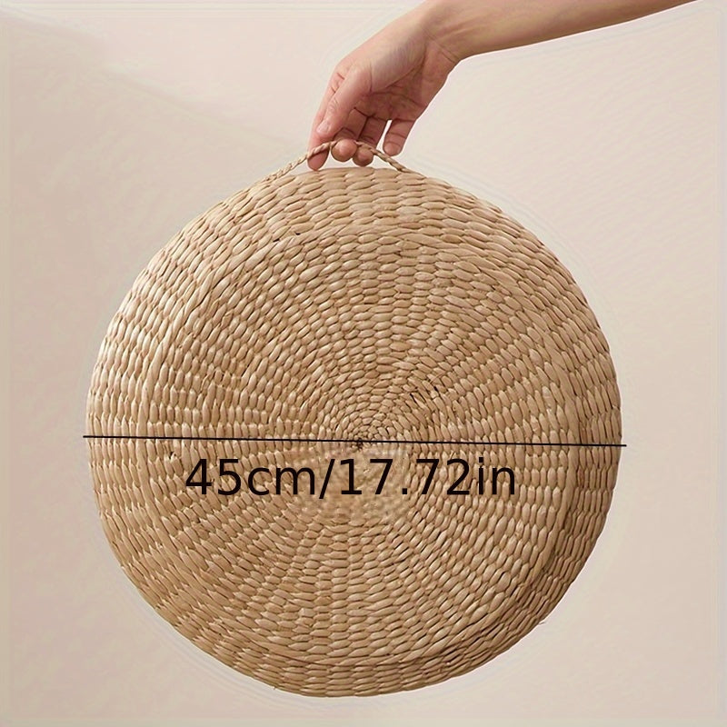 Round Straw Tatami Cushion Floor Pillow for Meditation Yellow