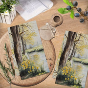 Set of 2 Spring Morning Kitchen Towels Yellow Trees Daffodils Absorbent