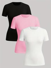 Women's Short Sleeve T-Shirt Pack Large Size Cotton Casual 3 Pack